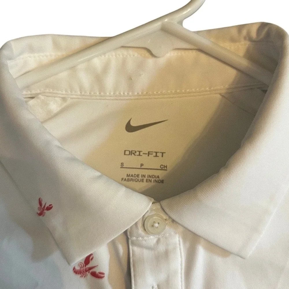 Nike Dri-FIT White Lobster Print Golf Polo Shirt Men's Small